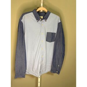 J.Crew Men's Colorblock Oxford Shirt Pale Blue Chambray Long Sleeve Size XL